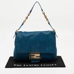 Pre Owned Fendi Blue Iridescent Leather Large Mama Forever Flap Shoulder Bag