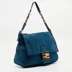 Pre Owned Fendi Blue Iridescent Leather Large Mama Forever Flap Shoulder Bag