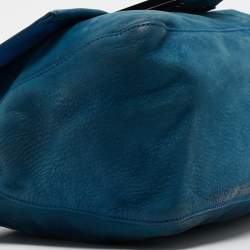 Pre Owned Fendi Blue Iridescent Leather Large Mama Forever Flap Shoulder Bag