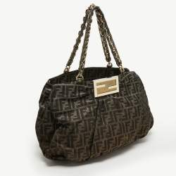 Pre Owned Fendi Tobacco/Gold Ombre Zucca Canvas Large Mia Tote