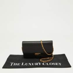 مملوكة مسبقًا Fendi Black/Tan Leather FF Flap Wallet On Chain