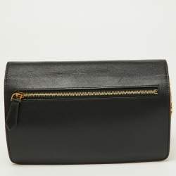 مملوكة مسبقًا Fendi Black/Tan Leather FF Flap Wallet On Chain