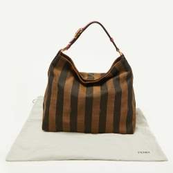 Pre Owned Fendi Tobacco/Red Pequin Stripe Canvas and Leather Hobo
