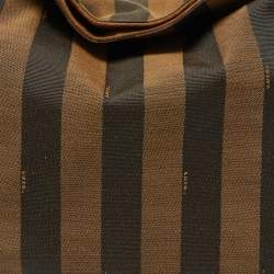 Pre Owned Fendi Tobacco/Red Pequin Stripe Canvas and Leather Hobo