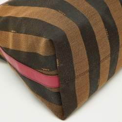 Pre Owned Fendi Tobacco/Red Pequin Stripe Canvas and Leather Hobo