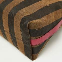 Pre Owned Fendi Tobacco/Red Pequin Stripe Canvas and Leather Hobo