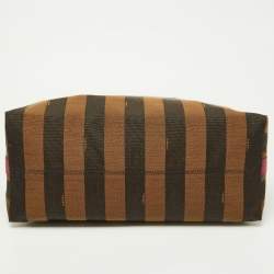 Pre Owned Fendi Tobacco/Red Pequin Stripe Canvas and Leather Hobo