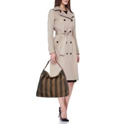 Pre Owned Fendi Tobacco/Red Pequin Stripe Canvas and Leather Hobo