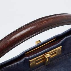 Pre Owned Fendi Blue/Brown Denim and Leather Large Peekaboo Top Handle Bag