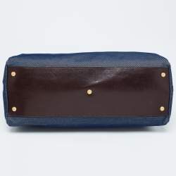 Pre Owned Fendi Blue/Brown Denim and Leather Large Peekaboo Top Handle Bag