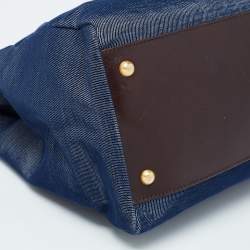 Pre Owned Fendi Blue/Brown Denim and Leather Large Peekaboo Top Handle Bag