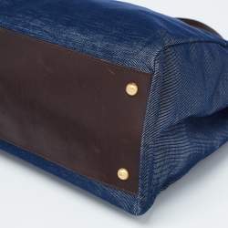 Pre Owned Fendi Blue/Brown Denim and Leather Large Peekaboo Top Handle Bag