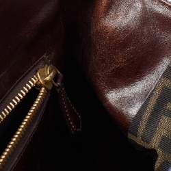 Pre Owned Fendi Blue/Brown Denim and Leather Large Peekaboo Top Handle Bag
