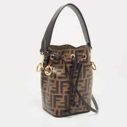Pre Owned Fendi Brown/Black Zucca Leather Mini Mon Tresor Drawstring Bucket Bag