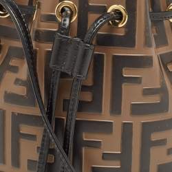 Pre Owned Fendi Brown/Black Zucca Leather Mini Mon Tresor Drawstring Bucket Bag