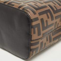 Pre Owned Fendi Brown/Black Zucca Leather Mini Mon Tresor Drawstring Bucket Bag