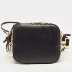 Pre Owned Fendi Brown/Black Zucca Leather Mini Mon Tresor Drawstring Bucket Bag