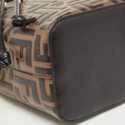 Pre Owned Fendi Brown/Black Zucca Leather Mini Mon Tresor Drawstring Bucket Bag