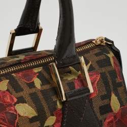 Pre Owned Fendi Tobacco Rose Zucca Canvas and Leather Medium Chef Boston Bag