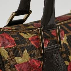 Pre Owned Fendi Tobacco Rose Zucca Canvas and Leather Medium Chef Boston Bag