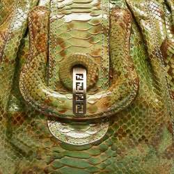 Pre Owned Fendi Green/Beige Python B Shoulder Bag