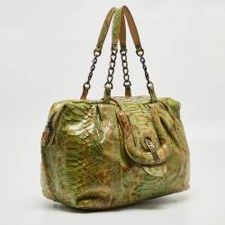 Pre Owned Fendi Green/Beige Python B Shoulder Bag