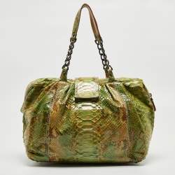 Pre Owned Fendi Green/Beige Python B Shoulder Bag