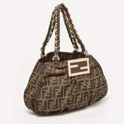 Pre Owned Fendi Tobacco Zucca Canvas Small Mia Shoulder Bag