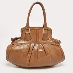 Pre Owned Fendi Brown Pleated Leather Hobo