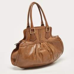 Pre Owned Fendi Brown Pleated Leather Hobo