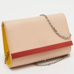 Fendi Dusty Pink/Yellow Leather Rush Chain Clutch