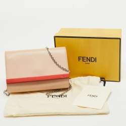 Pre Owned Fendi Dusty Pink/Yellow Leather Rush Chain Clutch