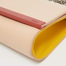 Pre Owned Fendi Dusty Pink/Yellow Leather Rush Chain Clutch