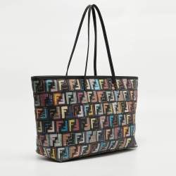 Pre Owned Fendi Multicolor Zucca Print Coated Canvas and Leather Roll Tote