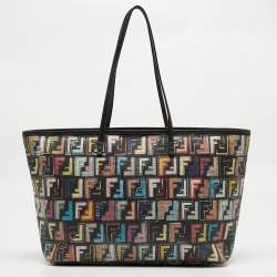 Pre Owned Fendi Multicolor Zucca Print Coated Canvas and Leather Roll Tote