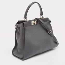 Pre Owned Fendi Grey Selleria Leather Medium Peekaboo Top Handle Bag
