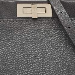 Pre Owned Fendi Grey Selleria Leather Medium Peekaboo Top Handle Bag