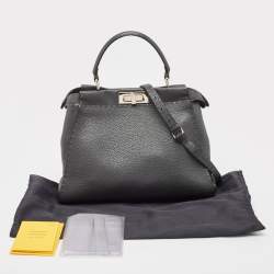 Pre Owned Fendi Grey Selleria Leather Medium Peekaboo Top Handle Bag