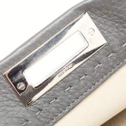 Pre Owned Fendi Grey Selleria Leather Medium Peekaboo Top Handle Bag
