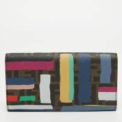 Pre Owned Fendi Multicolor Zucca Print Coated Canvas Flap Continental Wallet
