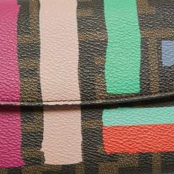 Pre Owned Fendi Multicolor Zucca Print Coated Canvas Flap Continental Wallet