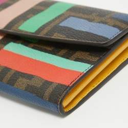Pre Owned Fendi Multicolor Zucca Print Coated Canvas Flap Continental Wallet