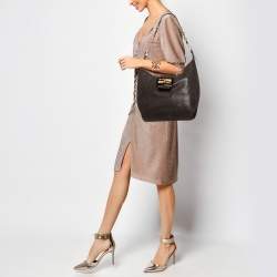Fendi Dark Brown Shimmer Nubuck Leather Forever Hobo