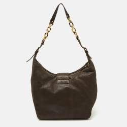 Fendi Dark Brown Shimmer Nubuck Leather Forever Hobo