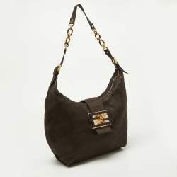 Fendi Dark Brown Shimmer Nubuck Leather Forever Hobo