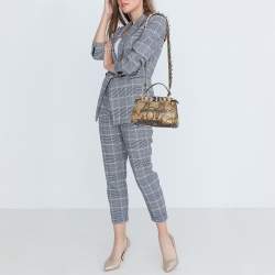 Pre Owned Fendi Beige/Multicolor Python Mini Applique Peekaboo Top Handle Bag