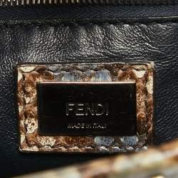 Pre Owned Fendi Beige/Multicolor Python Mini Applique Peekaboo Top Handle Bag