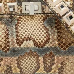 Pre Owned Fendi Beige/Multicolor Python Mini Applique Peekaboo Top Handle Bag