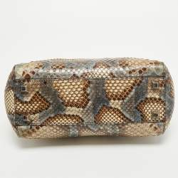Pre Owned Fendi Beige/Multicolor Python Mini Applique Peekaboo Top Handle Bag