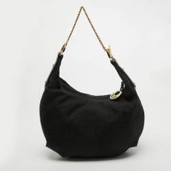 Pre Owned Fendi Black Zucca Canvas and Leather Chef Chain Link Hobo